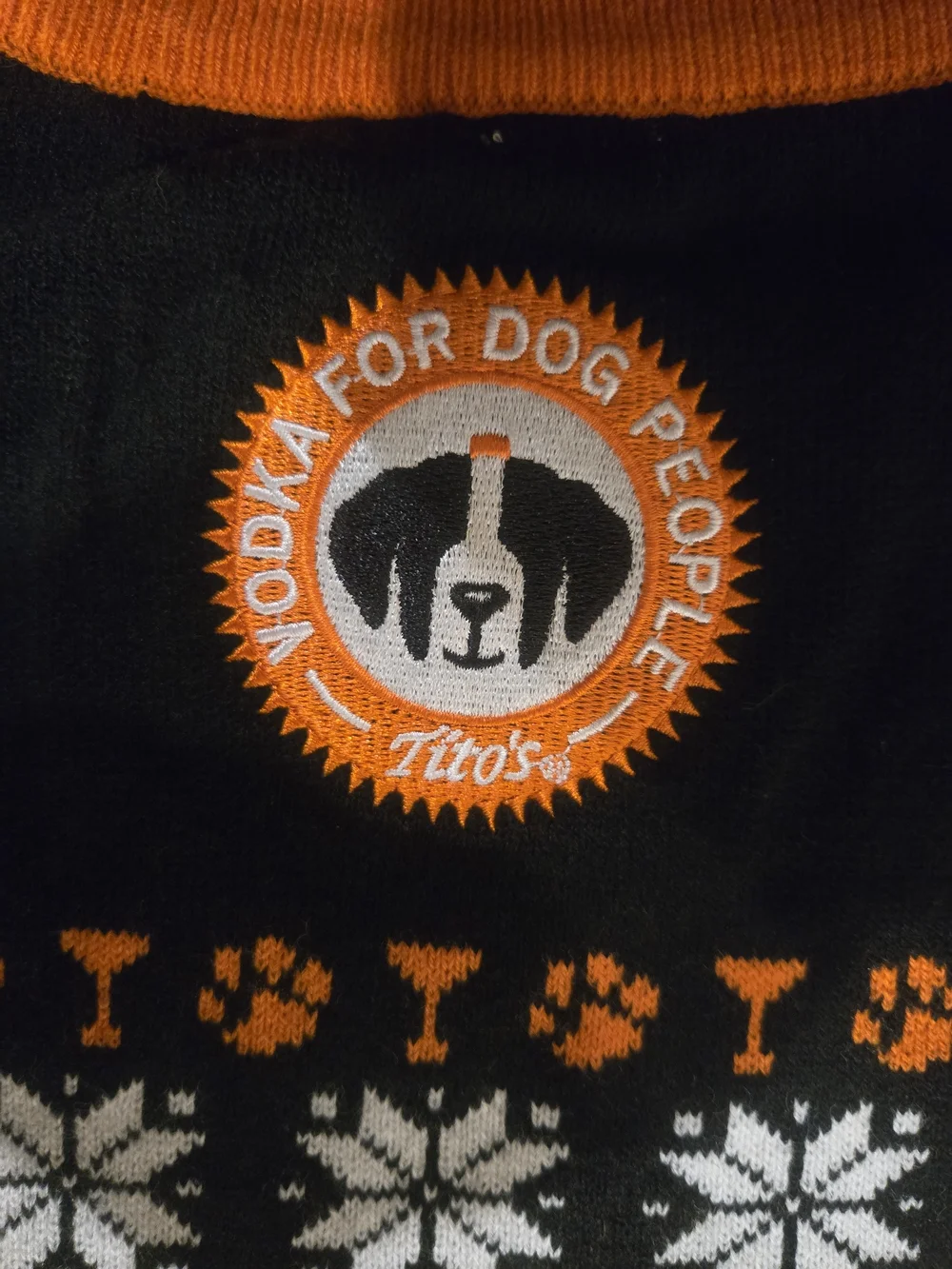 Tito's Orange, Black & White Crewneck Sweater - 'Let It Pour' Knit Pullover